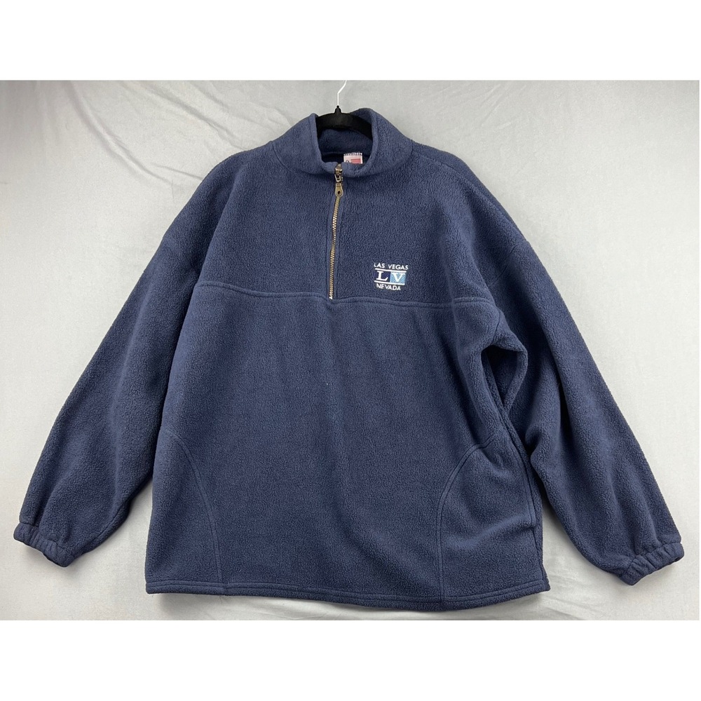 CS Las Vegas Nevada Fleece Pullover Mens XXL 1/4 Zip Blue Vintage Made in USA